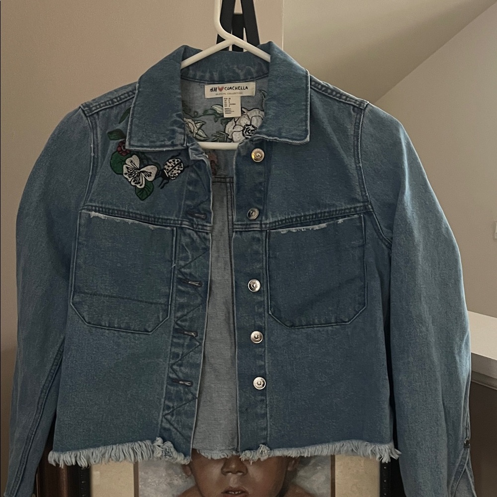 H&M ❤️ Coachella Blue Denim Jacket with Floral Embroidery